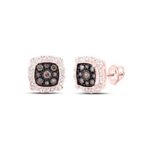 10K Rose Gold Brown Diamond Unisex Cluster Square Halo Stud Earrings 5/8 CT - Picture 1 of 1