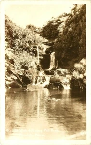 WATERFALL ALONG PALI ROAD, RPPC, HONOLULU, HAWAII, VINTAGE POSTCARD - Picture 1 of 2
