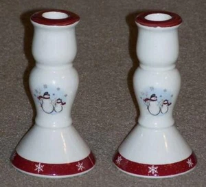 ROYAL SEASONS STONEWARE SNOWMEN CHRISTMAS CANDLE HOLDERS, DISCONTINUED - Picture 1 of 1