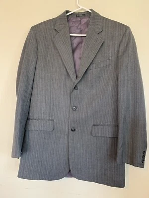 Casaco Oleg Cassini Sport Suit tamanho 40L padrão espinha de peixe cinza lã 3 botões - Imagem 1 de 4