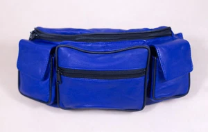 Large Navy Solid Leather Waist Fanny Pack Belt Bag Travel Hip Purse Mens Women - Picture 1 of 2