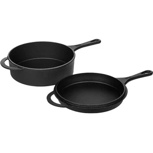 Pre Seasoned Cast Iron Skillet Frying Pan 2 Piece Set 9 inch Dutch Oven Black - Picture 1 of 3
