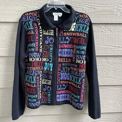 Cárdigan Coldwater Christmas Joy XL Suéter con Cremallera Negro Cuello de Algodón Cuello Tejido Foto 1 de 4
