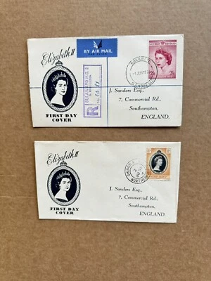 South & North Rhodesia 1953 QEII Coronation FDC Pair #60+B&W QEII Cachet - Image 1 of 2