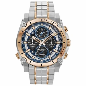 BULOVA MENS $975 PRECISIONIST TWO-TONE/ROSE GOLD CHRONO WATCH, BLACK DIAL 98B317 - Picture 1 of 1