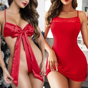 Valentine's Gift Women Sexy Bow Lingerie Red Nightwear Sleepwear Teddy Babydoll - Picture 1 of 22
