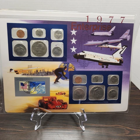 1977 US Mint Set Stamps & Coin Postal Comm. Society Enterprise AJ FOYT INDY 500 Cover