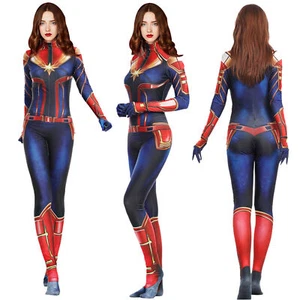 Women Captain Marvel Carol Zentai Cosplay Costume Book Week Bodysuit Jumpsuit UK - Picture 1 of 9