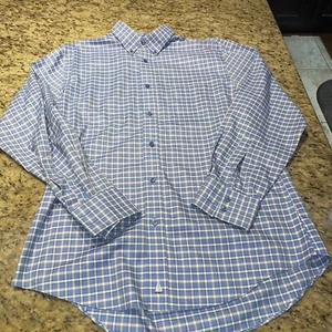 Nordstrom Dress Shirt Mens Medium Regular Fit Wrinkle Free Blue Plaid Check - Picture 1 of 5