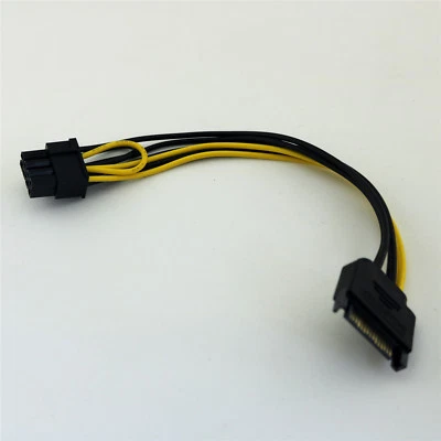 Single SATA 15 Pin Male To 8 (6+2) Pin Male PCI-E Video Card Power Supply Cable - Image 1 of 4