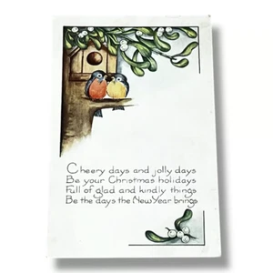 Postal Cheery Days Two Birds Navidad c1922 Whitney Made D168 - Imagen 1 de 2