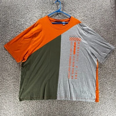 Camisa Sean John Para Hombres 5XB Naranja Gris Verde Bloque de Color Algodón Cuello Redondo Y2K De Colección Foto 1 de 4