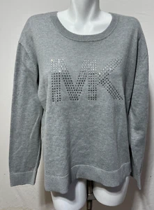 Michael Kors Damen Grau Top Shirt XL Glas Strass Logo Neu Neu mit Etikett - Bild 1 von 7
