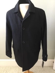 London Nebeljacke Neu Mantel M Medium Herren Schwarz mit Schal Wollmischung  - Bild 1 von 8