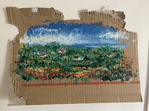 Claude Monet Style Impressionist Artwork Landscape Painting Cardboard Upcycle - Picture 1 of 9