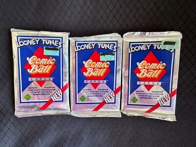 Lote de 3 paquetes de tarjetas coleccionables Looney Tunes Comic Ball 1990 cubierta superior vintage Foto 1 de 3
