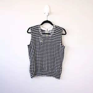 Covington Houndstooth Embellished Sleeveless Knit Top Size Petite Large NWT’s - Picture 1 of 9