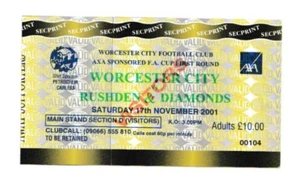 Boleto de primera ronda Worcester City v Rushden & Diamonds 2001/02 FA Cup - Imagen 1 de 1