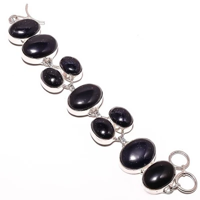 Brazalete étnico de plata de ley 925 con piedras preciosas azules 7-7,99" TB70-434 Foto 1 de 4