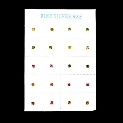 925 Sterling Silver Earrings Round Tourmaline Natural Gemstone Jewelry 10pairs - Image 1 of 4