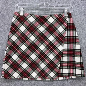 NEW Hollister Ultra High Rise Plaid Faux Wrap Mini Skirt Womens S Red, Green - Picture 1 of 9