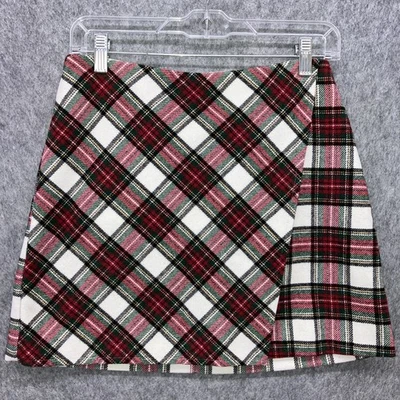 NEW Hollister Ultra High Rise Plaid Faux Wrap Mini Skirt Womens S Red, Green - Image 1 of 4