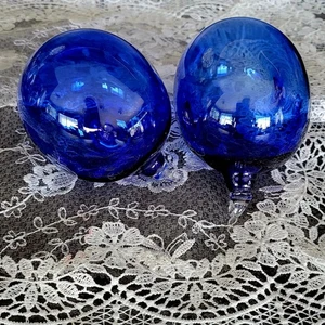 2 Hand Blown Cobalt Blue Art Glass Ornaments Christmas 3.5" - Picture 1 of 7