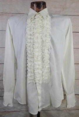 After Six Tuxedo Shirt Vtg 70s 80s Dress Ruffles Prom Wedding Mod Mens Medium - Image 1 of 4