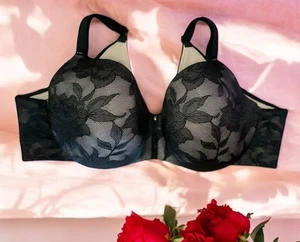 Cacique Lightly Lined Balconette Bra 44D Tan Black Lace Underwire Sexy *flaw* - Picture 1 of 9