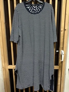 Abito midi Ulla Popken donna 24 26 blu a righe cotone tunica taglie forti spacchi - Foto 1 di 8