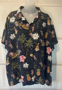 NEW Bishop St. Apparel Blk Rayon Shaka Santa Christmas Hawaiian Blouse~Sz. 3X - Picture 1 of 6