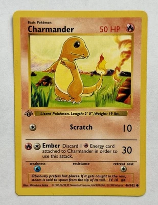 Charmander - 46/102 Primera Edición Conjunto Base - 1999 WOTC - Juego de Cartas Coleccionables Pokémon Foto 1 de 2