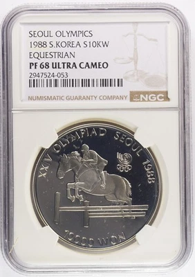 1988 South Korea Silver 10000 Won Equestrian NGC PF68UC KM# 75 - Image 1 of 2