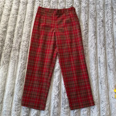 Ingredientes Talla 10 Pantalones Vintage Tiro Alto Rojo A Cuadros Cremallera Foto 1 de 4