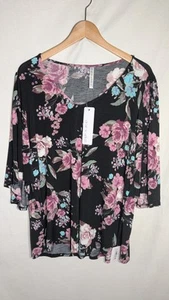 Ava Lane Boutique Wmns Dear Scarlett Black Floral Comfort Stretch Blouse Sz XL - Picture 1 of 8