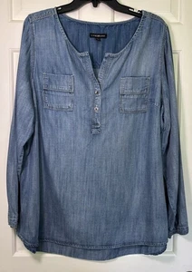 Lane Bryant Gr. 14 16 blau Denim Tunika Henley Pullover Langarm Oberteil - Bild 1 von 6