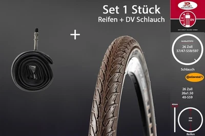 26 Zoll Fahrrad Reifen Set 26x1.50 City Trekking 40-559 Continental DV Schlauch - Bild 1 von 4