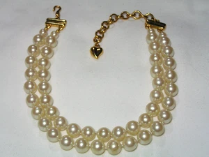 ...Vintage CAROLEE...Goldfarbene, 2-Strangige Kunstperlen Halskette... - Bild 1 von 7