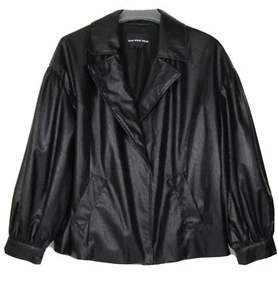 Who What Wear Kunstlederjacke Medium schwarz offen Biker Pullover weite Ärmel - Bild 1 von 12
