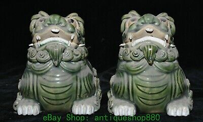 4.7'' Old Green Glaze Porcelain Foo Fu Dog Guardion Lion Statue Sculpture Pair • 254.68$