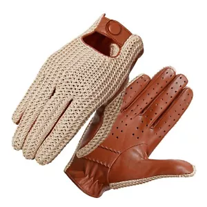 Guantes de conducción deportivos tejidos con pantalla táctil de cuero real para conducir sin forrar para hombre - Imagen 1 de 14