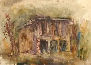 Acuarela expresionista pintura paisaje casa - Imagen 1 de 12