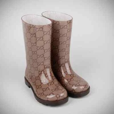 NIB New Gucci Kids GG Supreme Cocoa Rubber Boots Sizes 27 29 30 31 - Image 1 of 4
