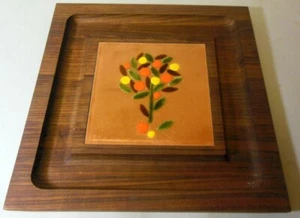 MCM ERNEST SOHN ART Serving Tray Walnut ENAMEL COPPER Lemon Oranges - Picture 1 of 5