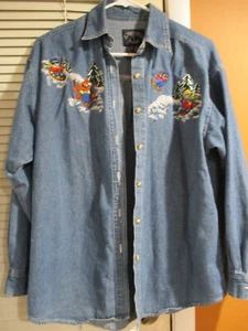 DE COLECCIÓN SOLUCIONES ORIGINAL Denim Blusa Camisa Bordada Nieve Esquí Snowboard M - Imagen 1 de 8