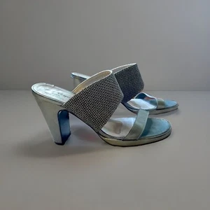 Robert Clergerie Silber Leder Block Stack Heels Größe 39 EUC Paris Vintage - Bild 1 von 3