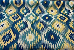 Hupa Parrot Teal Ikat Jacquard SMC Upholstery Fabric By The Yard  - Picture 1 of 8