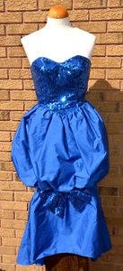 ALYCE DESIGNS Blue Sequin Dress Bubble Hem Pageant Prom Gown Vtg 80s Strapless S - Picture 1 of 7