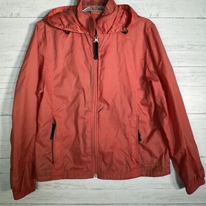 LL Bean Ripstop Nylon Windbreaker Hooded Jacket Womens Medium Coral Orange - Picture 1 of 6