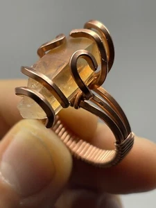 Natural Tangerine Quartz Copper RING Size 7.75 Artisan Crafted Brazil P51 - Picture 1 of 12